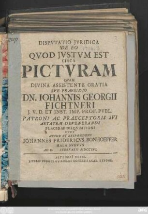 Dispvtatio Jvridica De Eo Qvod Jvstvm Est Circa Pictvram