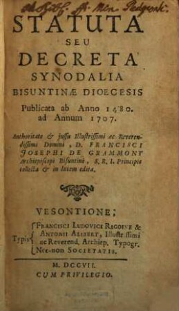 Statuta et decreta synodalia Bisuntinae dioecesis