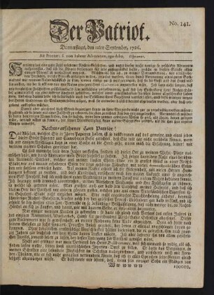 No. 141. Donnerstags, den 12ten September, 1726