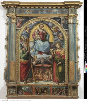 Thronende Madonna mit den Heiligen Andreas, Lucia und mit Seelen im Fegefeuer