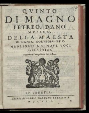 Mogens Pedersön: Madrigali a cinque voci. Libro primo. Quinto