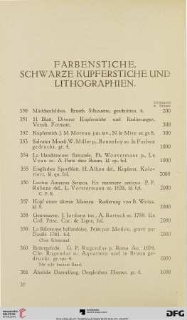 Farbenstiche, schwarze Kupferstiche und Lithographien (Nr. 350 - 405)