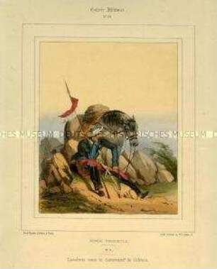 Uniformdarstellung, Kavallerist der spanischen Carlisten, Spanien, 1832/1848. Tafel Nr. 29 aus: Galerie militaire. Collection des Costumes Militaires de toutes les Nations. Paris 1840 - 1855.