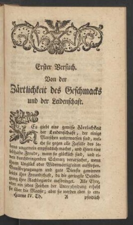 Erster Versuch. Von der Zärtlichkeit des Geschmacks und der Leidenschaft