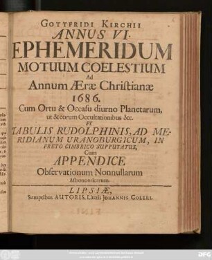 6: Cum Appendice Observationum Nonnullarum Astronomicarum