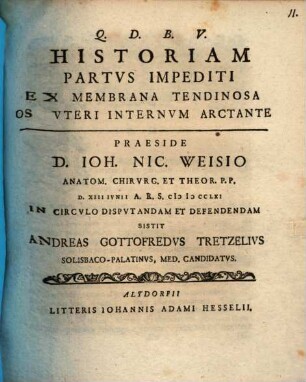 Historiam Partvs Impediti Ex Membrana Tendinosa Os Vteri Internvm Arctante