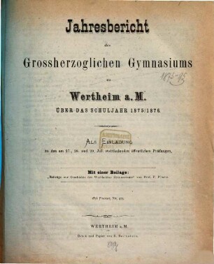 Jahresbericht : für das Schuljahr .... 1875/76
