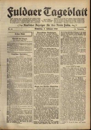Erste Ausgabe vom Samstag, den 05. Februar 1921.