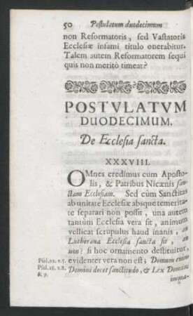 Postulatum Duodecimum. De Ecclesia sancta