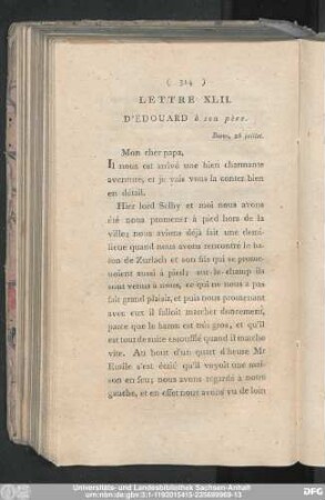 Lettre XLII. D'Edouard à son père. Berne, 26 juillet.
