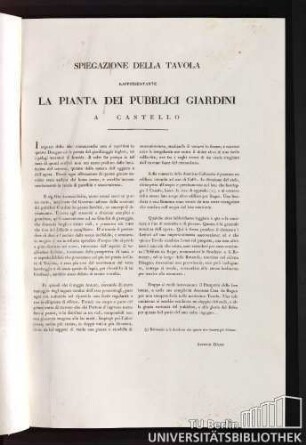 Spiegazione della Tavola rappresentante la Pianta dei Pubblici Giardini a Castello