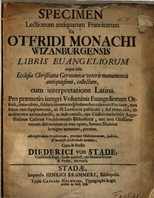 Specimen lectionum antiquarum Franciscarum : cum interpretatione latina