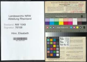 Entnazifizierung Elisabeth Hinn , geb. 04.09.1889 ()