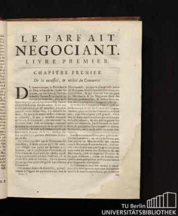 Le Parfait Negociant. Livre Premier.