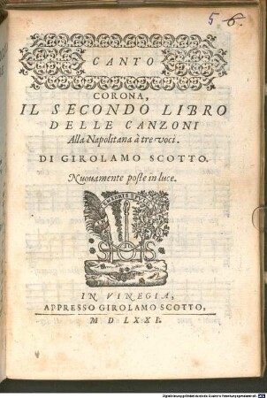CORONA, IL SECONDO LIBRO DELLE CANZONI Alla Napolitana à tre voci