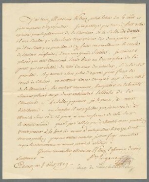 Nachlass von Leo von Klenze (1784-1864) - BSB Klenzeana, XV. Beauharnais, Eugène de. Brief von Eugène de Beauharnais an Leo von Klenze - BSB Klenzeana XV. Beauharnais, Eugène de