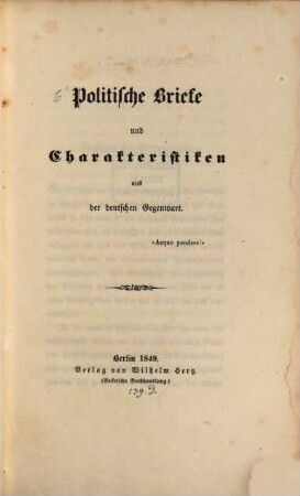 Politische Briefe und Charakteristiken aus der deutschen Gegenwart