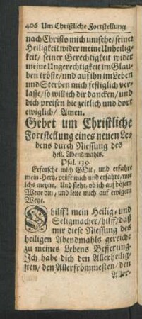 Gebet um Christliche Fortstellung eines neuen Lebens ...