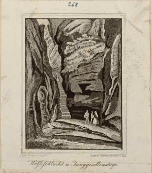 Die Wolfsschlucht und Junggesellenstiege in der Adersbach-Weckelsdorfer Felsenstadt (Adršpašsko-Teplické skály) im nordöstlichen Teil Böhmens, aus dem Sammelwerk Beschreibung vom Felsenthal bei Weckelsdorf