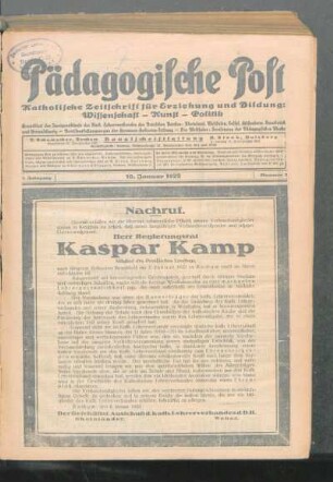Nachruf : Herr Regierungsrat Kaspar Kamp