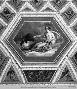 Deckendekoration mit mythologischen Szenen : Juno im Pfauenwagen (Allegorie der Luft)