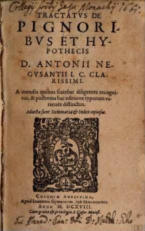 Tractatus de pignoribus et hypothecis