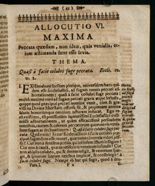 43-51, Allocutio VI. Maxima. Peccata quaedani, non ideo, quia venialia, etiam aestimanda sunt esse levia