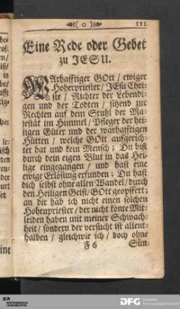 Eine Rede oder Gebet zu JESU.