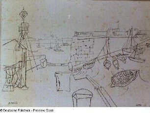 Hafen mit Booten und Mast