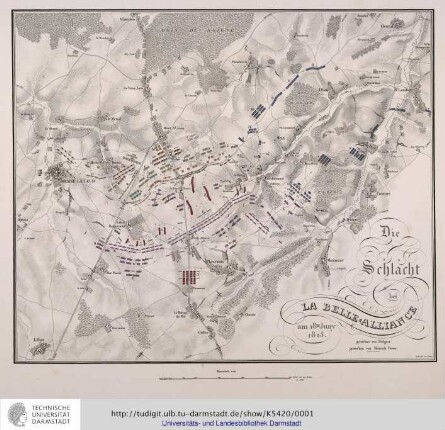 Die Schlacht bei La Belle-Alliance am 18ten Juny 1815. Gez.von [Carl] Brügner.Gest.von Heinrich Brose. Gedruckt von Prêtre. [Berlin,1825]