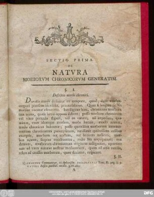 Sectio Prima. De Natura Morborum Chronicorum Generatim.