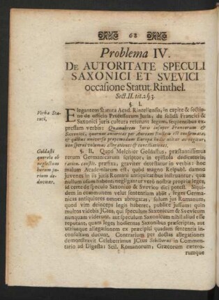 Problema IV. De Autoritate Speculi Saxonici ...