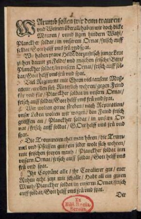 WArumb sollen wir denn trauren/ || vnd Weinen überall/