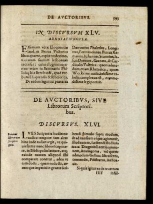 De Auctoribus, Sive Librorum Scriptoribus. Discursus XLVI.