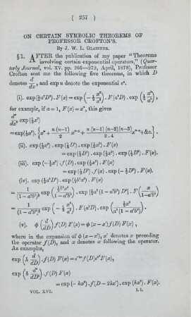 On certain symbolic theorems of Professor Crofton's.