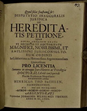 Disputatio Inauguralis Iuridica De Hereditatis Petitione
