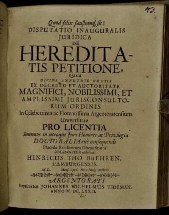 Disputatio Inauguralis Iuridica De Hereditatis Petitione