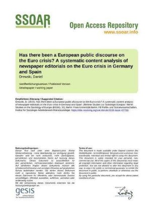 Has there been a European public discourse on the Euro crisis? A systematic content analysis of newspaper editorials on the Euro crisis in Germany and Spain