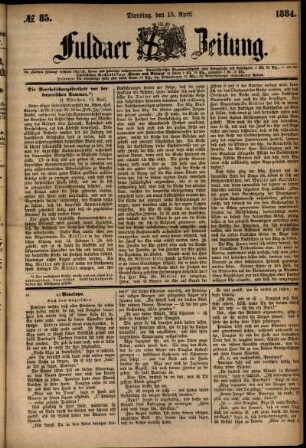 Ausgabe vom Dienstag, den 15. April 1884.