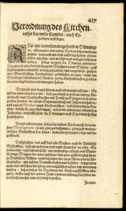 Verordnung des Kirchenraths bey unser Cantzley/ auch Expedition desselbigen.