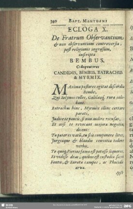 Ecloga X. De Fratrum Observantium & non observantium controversia, post religionis ingressum, inscripta