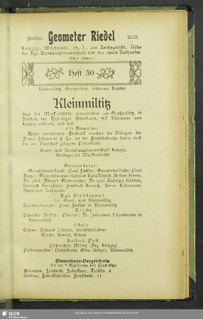 Heft 30. Kleinmiltitz, Großmiltitz, Schönau, Lausen