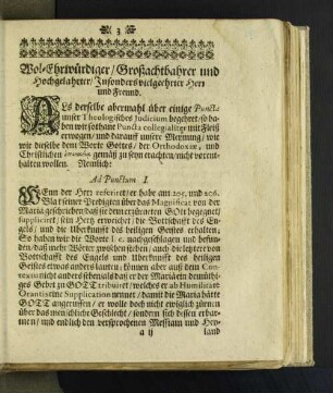 Wol-Ehrwürdiger/ Großachtbahrer und Hochgelahrter/ Insonders vielgeehrter Herr ...