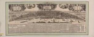 Ansicht der Stadt Köln mit stadtgeschichtl. Beschreibung, Kupferst., 1619 : Colonia Claudia Augusta Agrippinensis. Urbs Ubiorum Metropolis Germaniae II. Praetorium = Die Edle Rittermässige und des Römischen Reichs Freye Reichsstatt Cöllen am Rhein / I. Toußyn delin. C. Teyman fec.. - Cölln : Henricus Rieger , 1619. - 1 Kunstbl. : Kupferst. ; Gesamtgr. 116 x 44 cm. - W oben. - Wappenkartuschen links und rechts, Titelkartusche oben Mitte. - Mit Gebäudekennung. - Mit stadtgeschichtl. Beschreibung