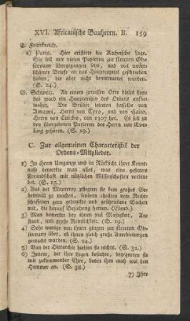 C. Zur allgemeinen Characteristik der Ordens-Mitglieder.