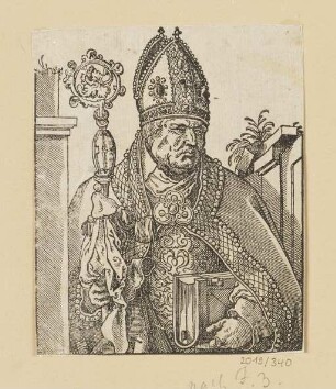 Bischof zwischen zwei Mauern stehend, aus: Jost Amman, "Kunstbüchlin", Frankfurt am Main 1599, S. L ii recto