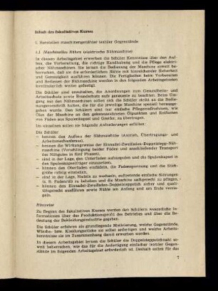 Inhalt des fakultativen Kurses