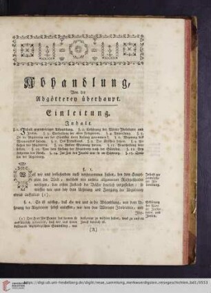 Abhandlung: Von der Abgötterey überhaupt