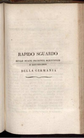 Rapido sguardo sullo stato presente scientifico e letterario della Germania
