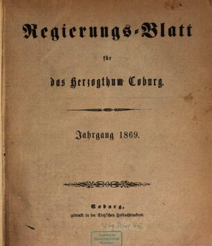 Regierungs-Blatt für das Herzogtum Coburg. 1869, 1869